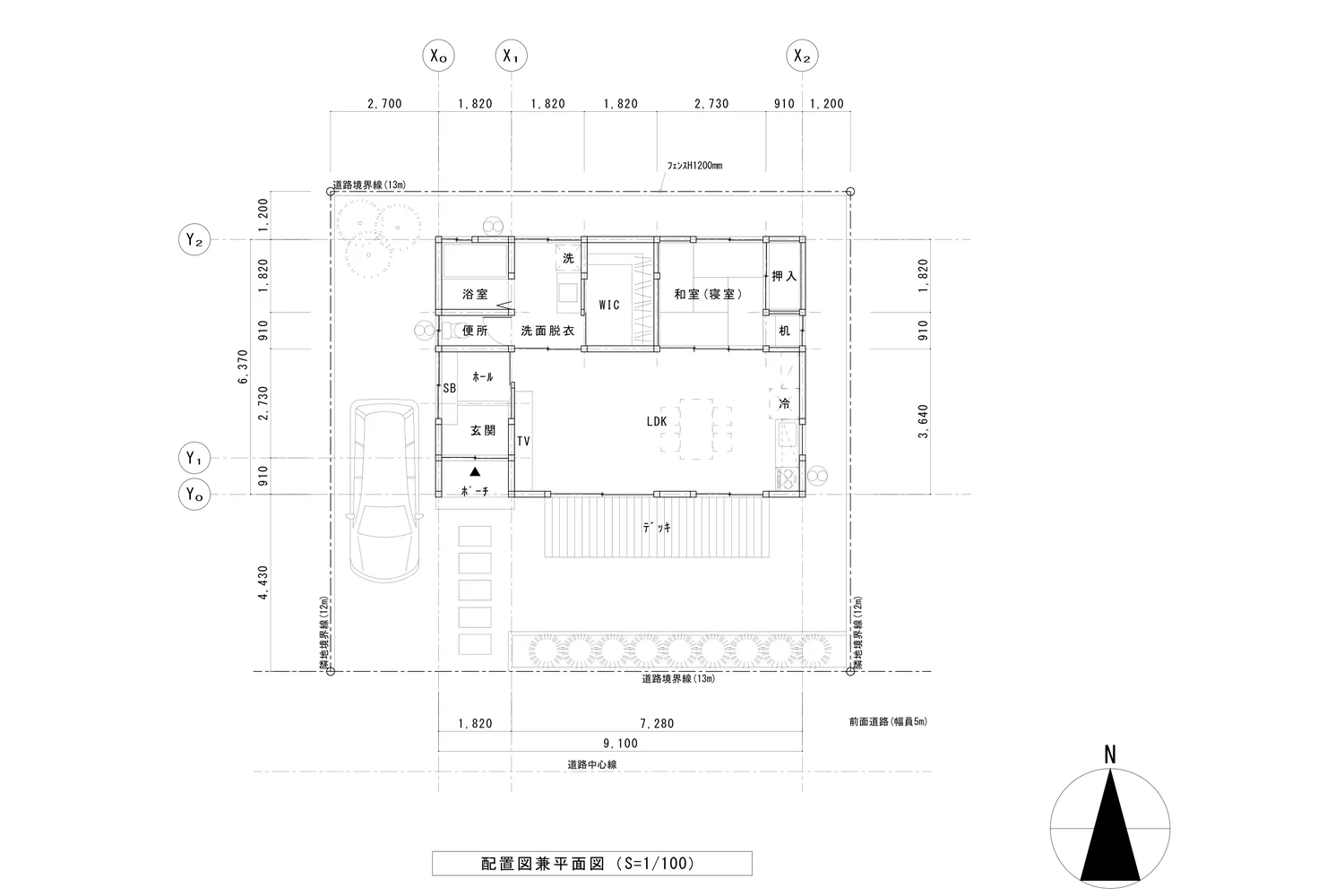 実践編のPROJECT 01で作図する、木造平家住宅の配置図兼平面図