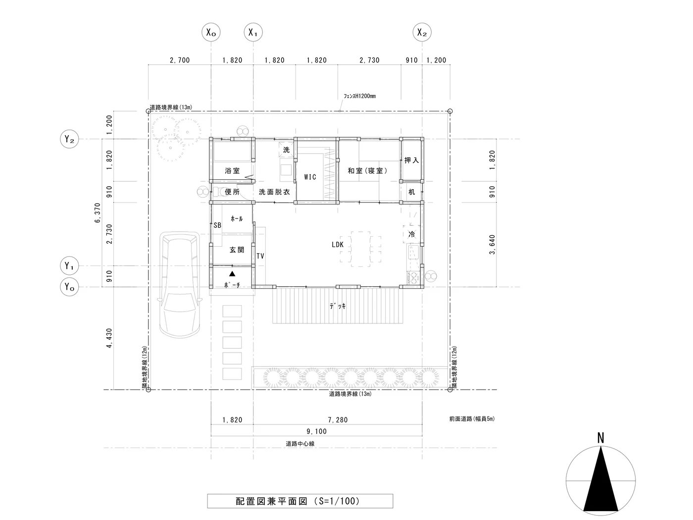 実践編のPROJECT 01で作図する、木造平家住宅の配置図兼平面図